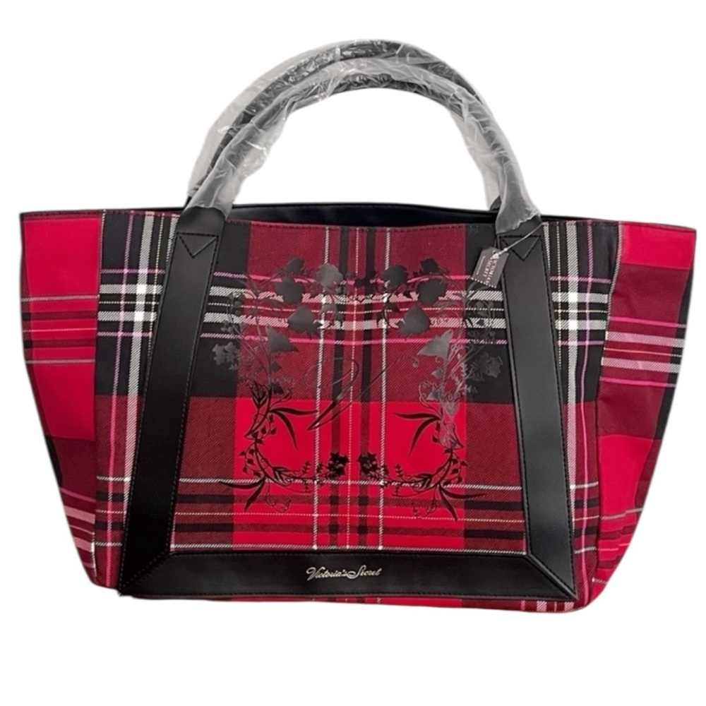 New Victoria Secret Plaid Holiday Travel Tote Red